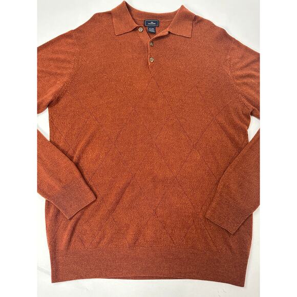 Dockers Size XLT Tall Collared Rust Brown Long Sleeve Sweater Argyle Polo Knit - Picture 2 of 9